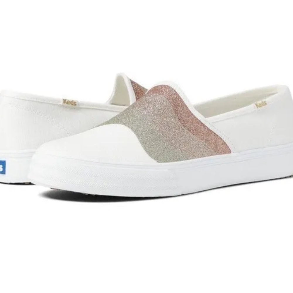 Keds Womens Double Decker Metallic Wave Glitter Slip On Sneakers